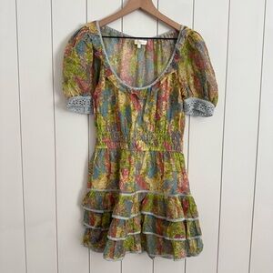 Love Shack Fancy Safiya Silk Mini Dress Pastel Fields